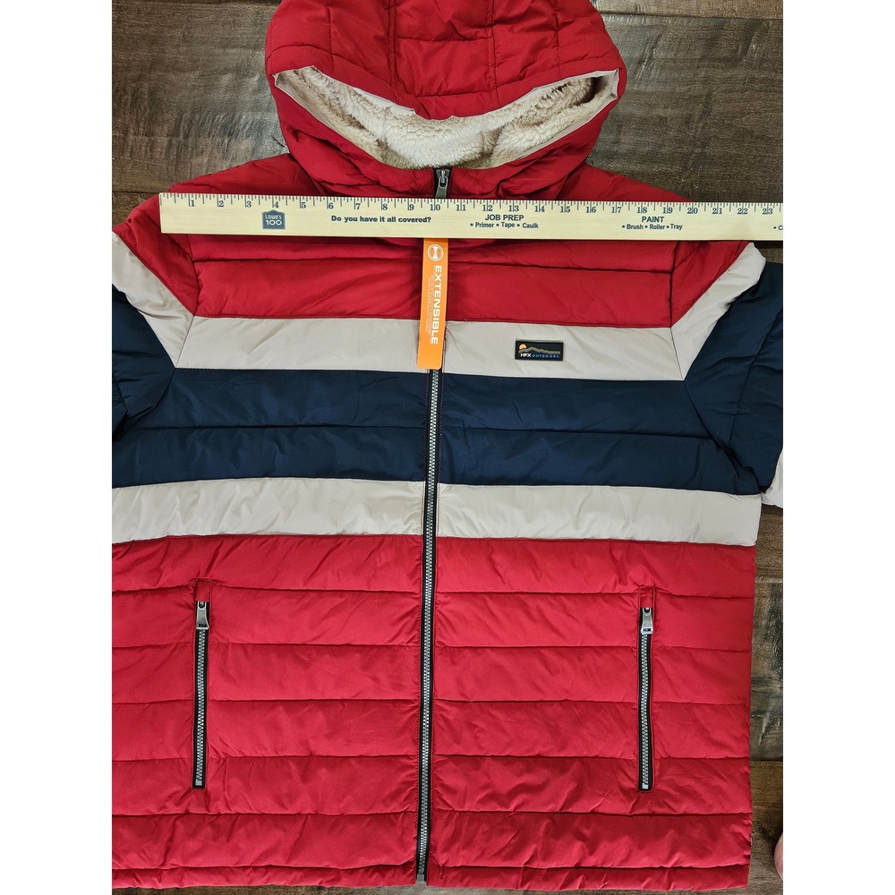 Cozy Sherpa Hood Lightweight XXL Red Colorblock Puffer Jacket Water Resit Coat - Picture 4 of 13